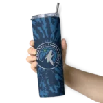 custom minnesota timberwolves metallic grid midnight blue skinny tumbler best selling 1.webp
