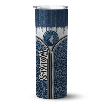 custom minnesota timberwolves sparkle drip midnight blue skinny tumbler best selling.webp