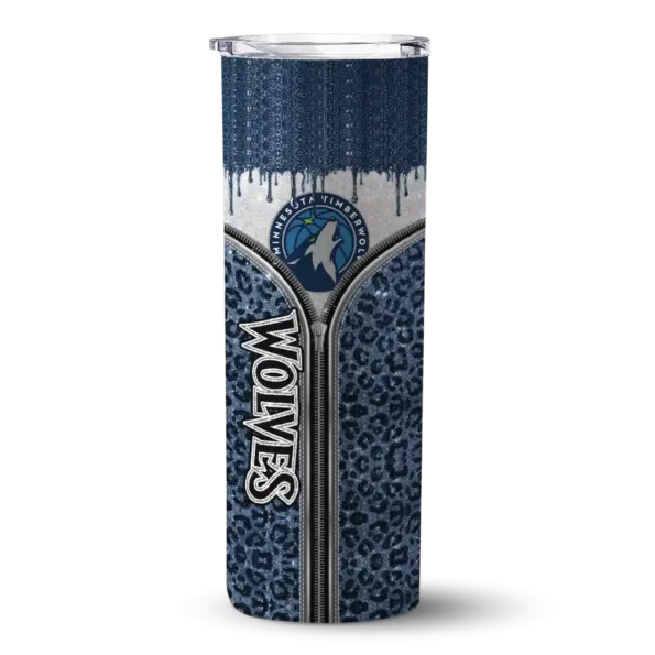 custom minnesota timberwolves sparkle drip midnight blue skinny tumbler best selling.webp