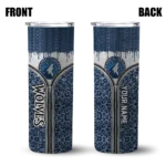 custom minnesota timberwolves sparkle drip midnight blue skinny tumbler best selling 1.webp
