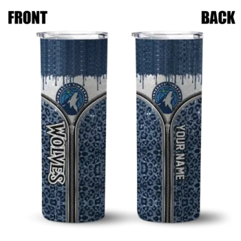 custom minnesota timberwolves sparkle drip midnight blue skinny tumbler fashion forward.webp