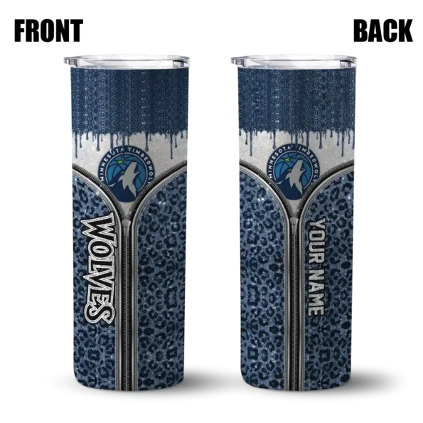 custom minnesota timberwolves sparkle drip midnight blue skinny tumbler fashion forward.webp