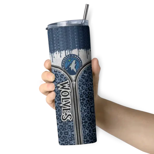 custom minnesota timberwolves sparkle drip midnight blue skinny tumbler premium grade.webp