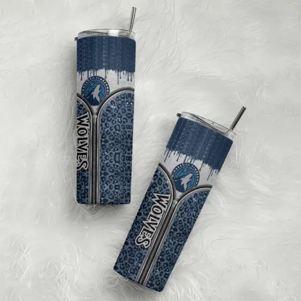custom minnesota timberwolves sparkle drip midnight blue skinny tumbler top rated.webp