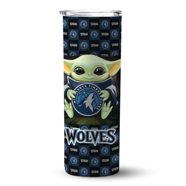 custom minnesota timberwolves yoda cozy midnight blue black skinny tumbler best selling.webp