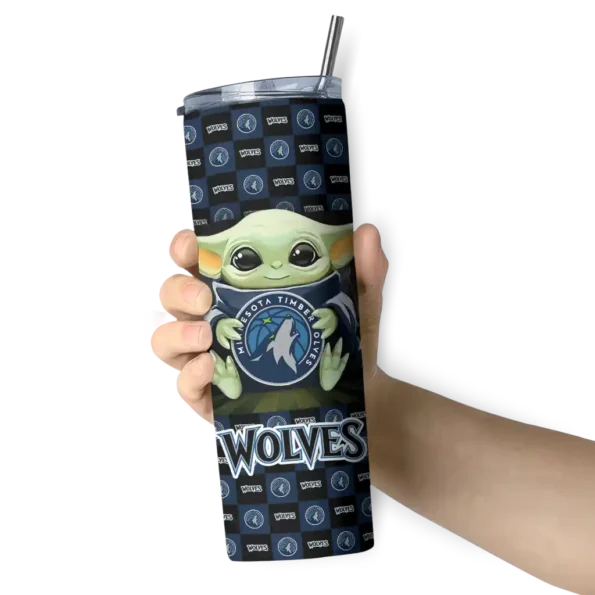 custom minnesota timberwolves yoda cozy midnight blue black skinny tumbler premium grade.webp