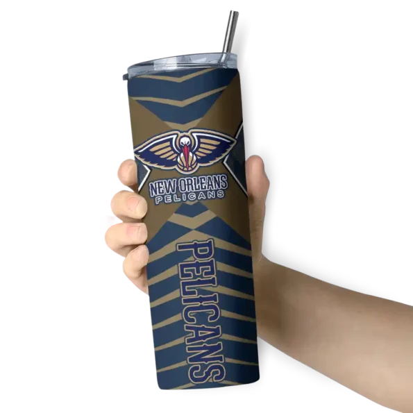 custom new orleans pelicans camo texture navy skinny tumbler premium grade.webp