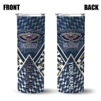 custom new orleans pelicans monogram burst navy white skinny tumbler fashion forward.webp