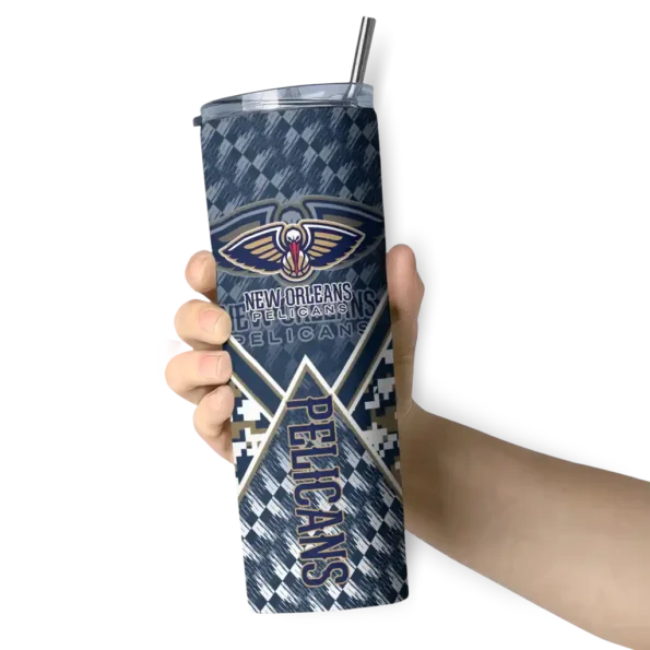 custom new orleans pelicans monogram burst navy white skinny tumbler premium grade.webp