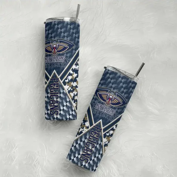 custom new orleans pelicans monogram burst navy white skinny tumbler top rated.webp