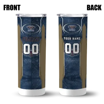 custom new orleans pelicans stacked diamond navy skinny tumbler fashion forward.webp
