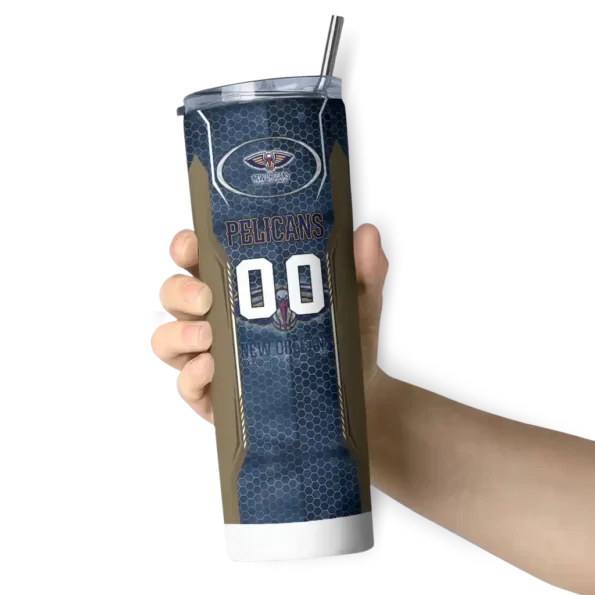 custom new orleans pelicans stacked diamond navy skinny tumbler premium grade.webp