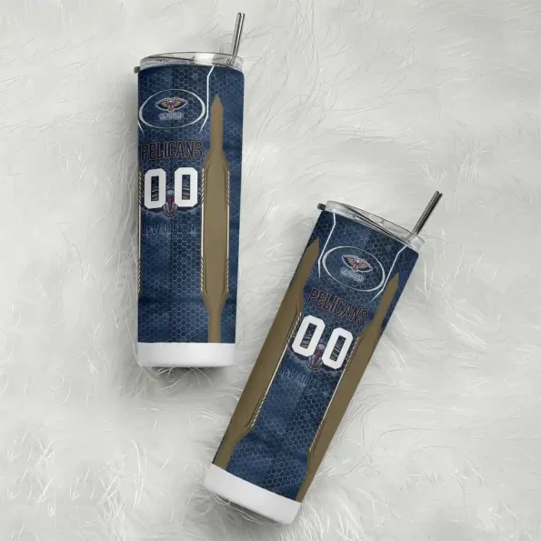 custom new orleans pelicans stacked diamond navy skinny tumbler top rated.webp
