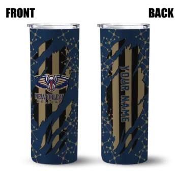 custom new orleans pelicans star pop navy black skinny tumbler fashion forward.webp