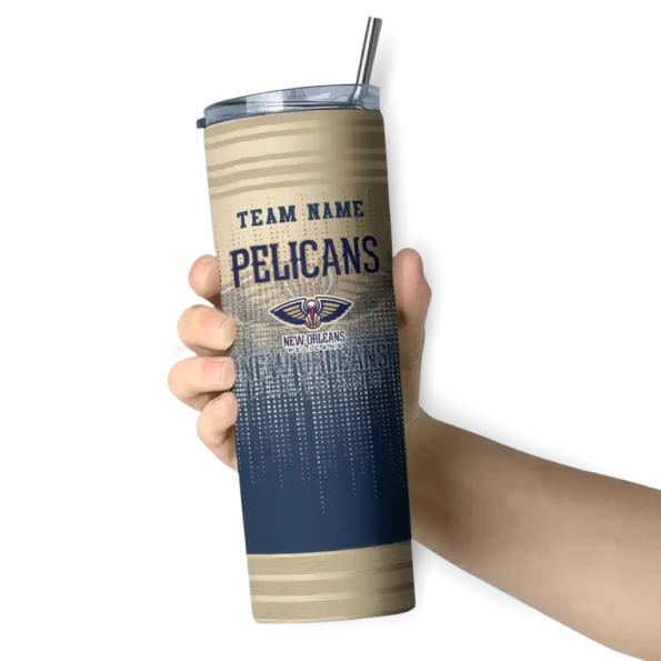 custom new orleans pelicans swirl texture navy skinny tumbler premium grade.webp