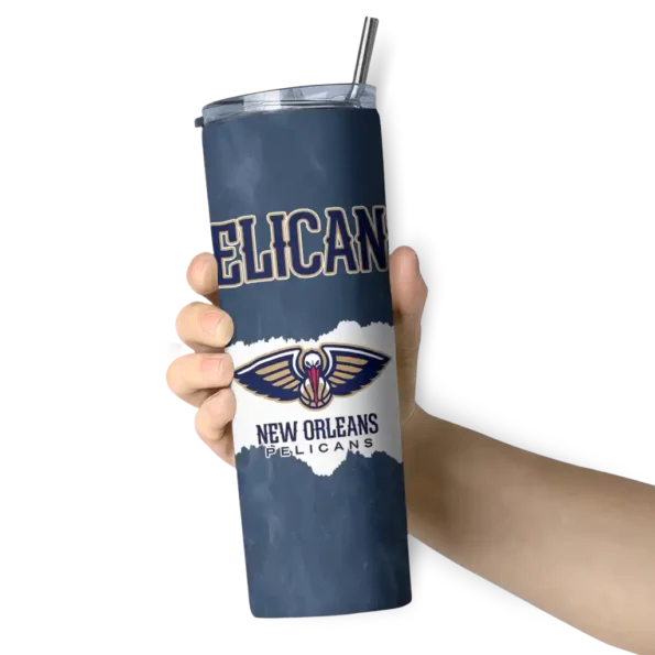 custom new orleans pelicans torn band navy white skinny tumbler premium grade.webp