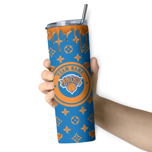 custom new york knicks camo streak blue skinny tumbler premium grade.webp