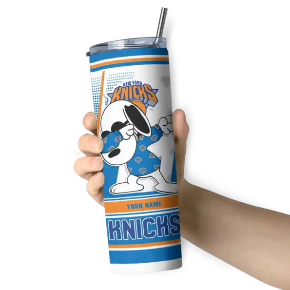 custom new york knicks snoopy dog blue white skinny tumbler premium grade.webp