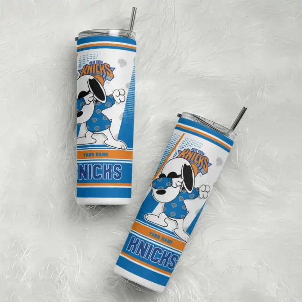custom new york knicks snoopy dog blue white skinny tumbler top rated.webp