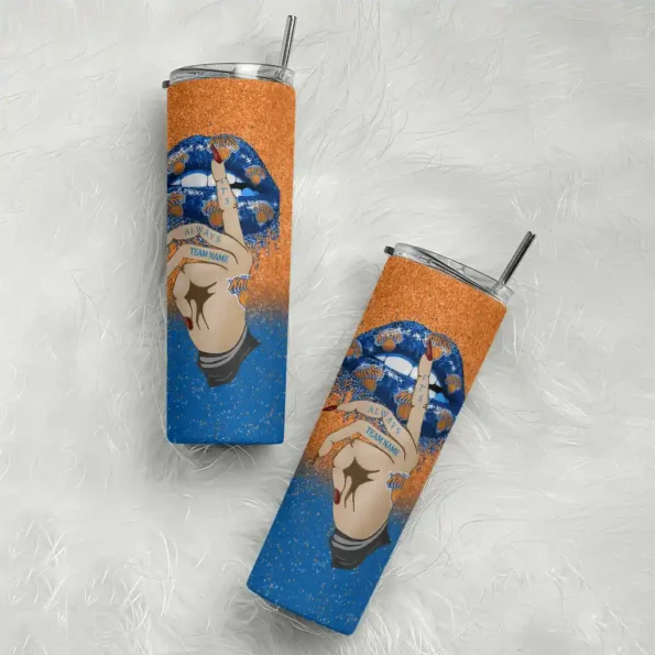 custom new york knicks sparkle lips blue skinny tumbler top rated.webp