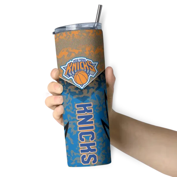 custom new york knicks spiral burst print blue skinny tumbler premium grade.webp