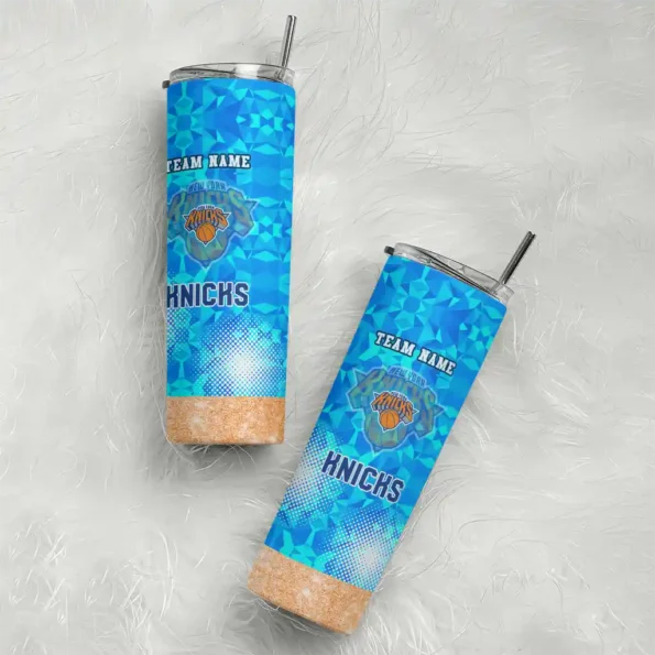 custom new york knicks starburst tiles blue skinny tumbler top rated.webp