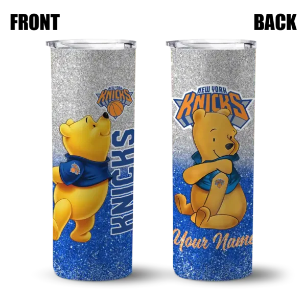 custom new york knicks winnie the pooh blue gray skinny tumbler fashion forward.webp
