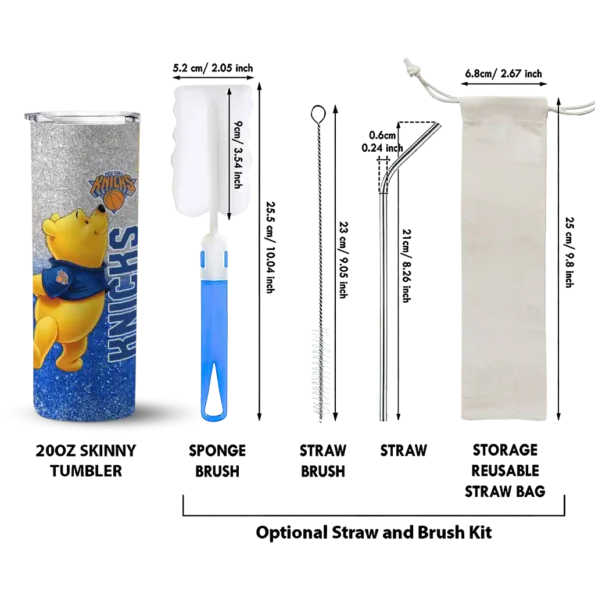 custom new york knicks winnie the pooh blue gray skinny tumbler new arrival.webp