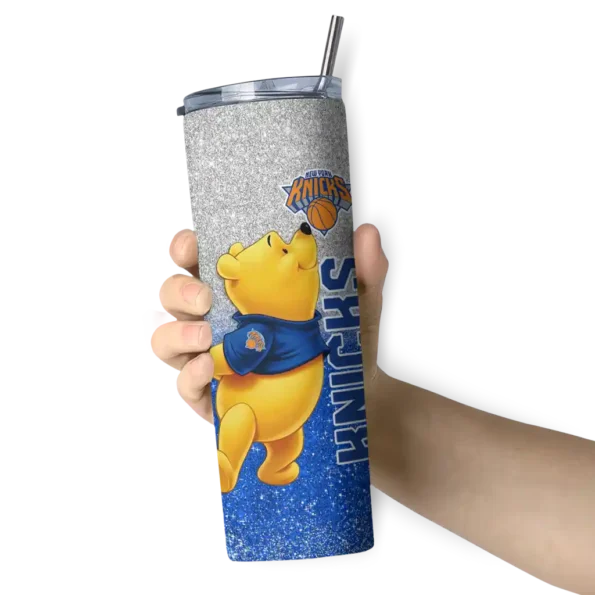 custom new york knicks winnie the pooh blue gray skinny tumbler premium grade.webp