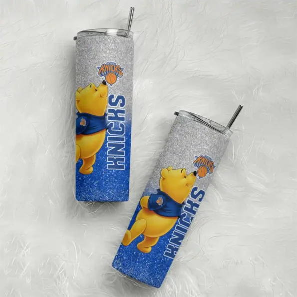 custom new york knicks winnie the pooh blue gray skinny tumbler top rated.webp