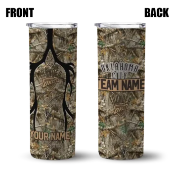 custom oklahoma city thunder antler flow camo skinny tumbler fashion forward.webp
