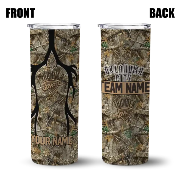 custom oklahoma city thunder antler flow camo skinny tumbler fashion forward.webp