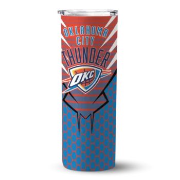 custom oklahoma city thunder chevron stripes blue skinny tumbler best selling 1.webp