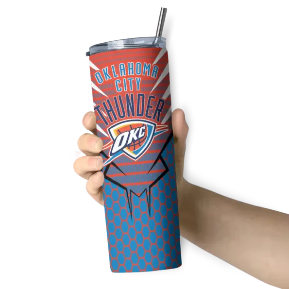 custom oklahoma city thunder chevron stripes blue skinny tumbler premium grade.webp