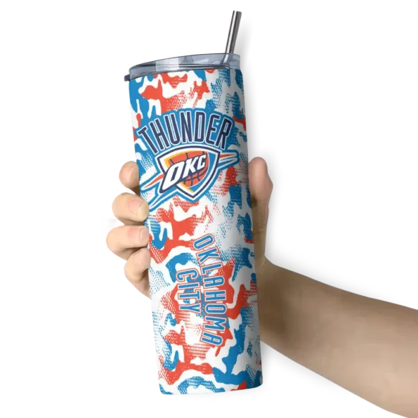 custom oklahoma city thunder claw marks blue white skinny tumbler premium grade.webp