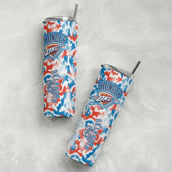custom oklahoma city thunder claw marks blue white skinny tumbler top rated.webp