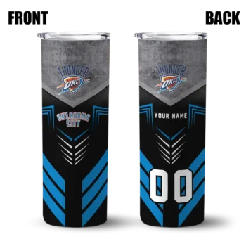 custom oklahoma city thunder hexagon honeycomb blue black skinny tumbler fashion forward.webp
