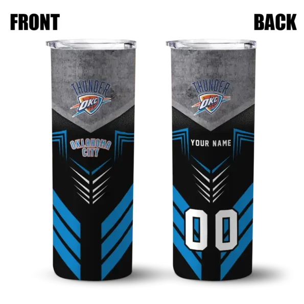 custom oklahoma city thunder hexagon honeycomb blue black skinny tumbler fashion forward.webp