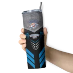 custom oklahoma city thunder hexagon honeycomb blue black skinny tumbler best selling 1.webp
