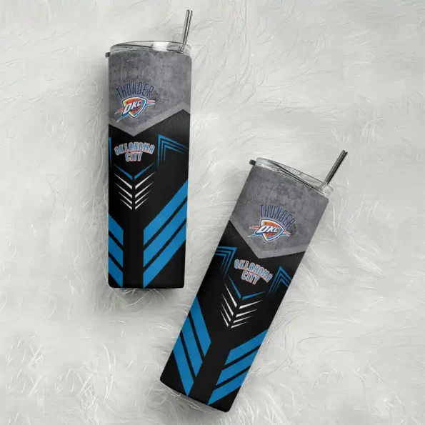 custom oklahoma city thunder hexagon honeycomb blue black skinny tumbler top rated.webp