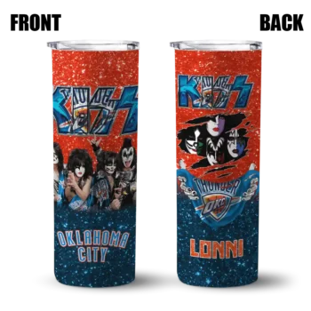 custom oklahoma city thunder kiss band orange skinny tumbler fashion forward.webp