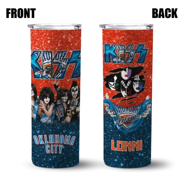 custom oklahoma city thunder kiss band orange skinny tumbler fashion forward.webp
