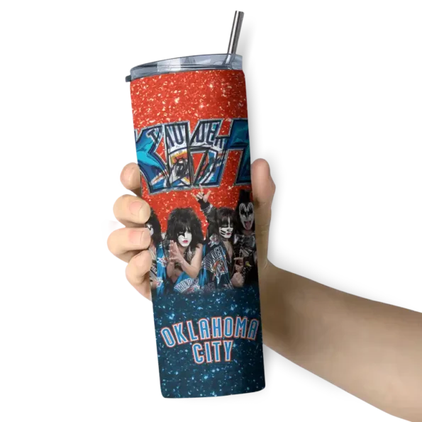 custom oklahoma city thunder kiss band orange skinny tumbler premium grade.webp