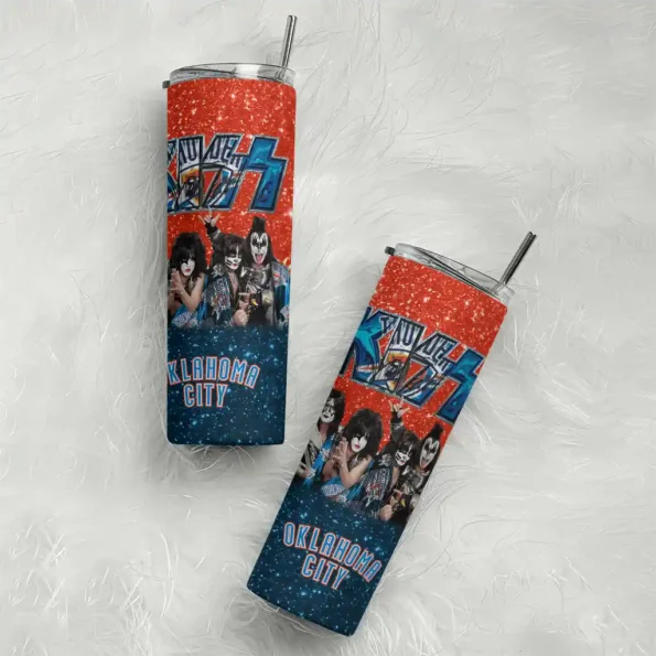 custom oklahoma city thunder kiss band orange skinny tumbler top rated.webp