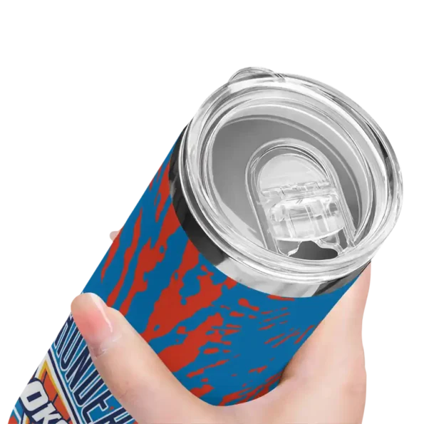 custom oklahoma city thunder metallic grid blue skinny tumbler high quality.webp