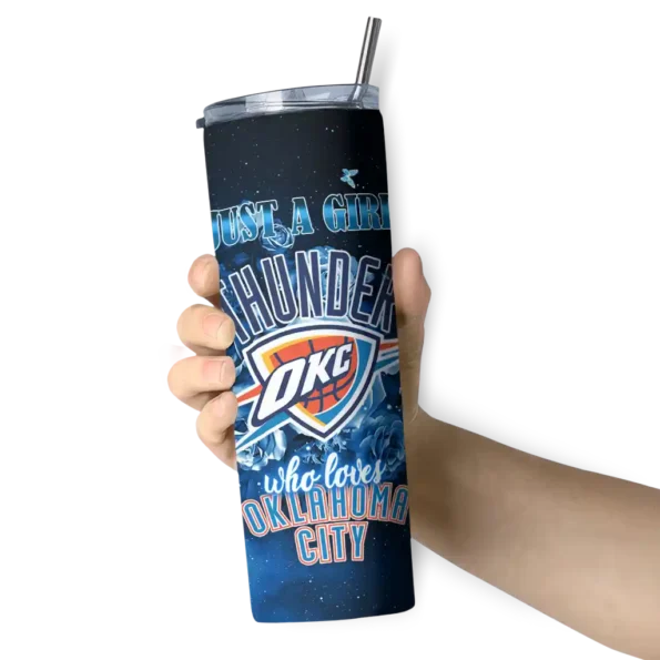 custom oklahoma city thunder rose romance blue black skinny tumbler premium grade.webp