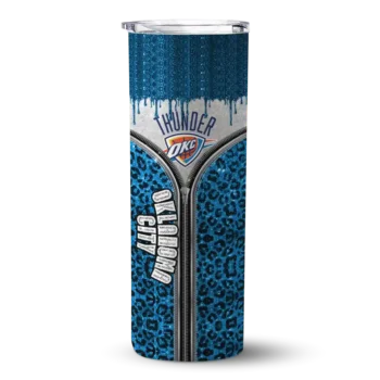 custom oklahoma city thunder sparkle drip blue skinny tumbler best selling.webp