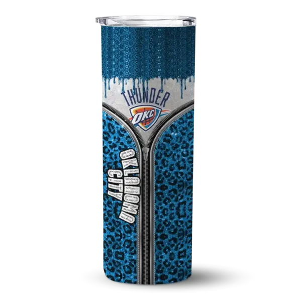 custom oklahoma city thunder sparkle drip blue skinny tumbler best selling.webp