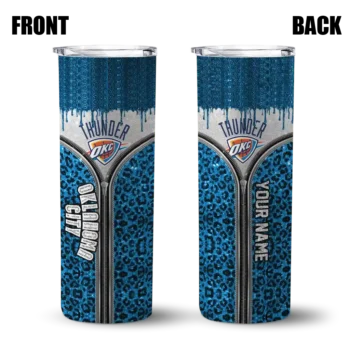 custom oklahoma city thunder sparkle drip blue skinny tumbler fashion forward.webp