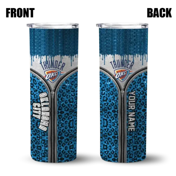 custom oklahoma city thunder sparkle drip blue skinny tumbler fashion forward.webp